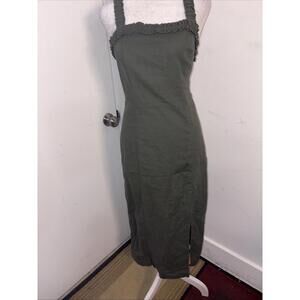 Urban Outfitters Olive green Ruffle Midi Dress Strappy Small Zip Smocked Ruffles